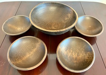 MCM Weston Bowl Mill, Weston Vermont - Set Of Bowls. One Large Bowl And Four Personal Bowls.