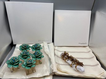 Two Mid Century Sets Of Napkin Holders And Linen Napkins From Hoagland's Of Greenwich.