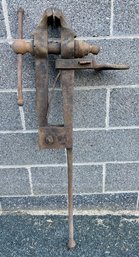 Antique Blacksmith's Post Leg Vise. Forging Vise.