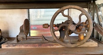 Antique Cast Iron Blacksmith Post Or Wall Mount Hand Cranked  Drill. ( 1)
