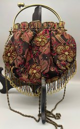 Vintage Floral  Beaded Embroidery  Handbag .