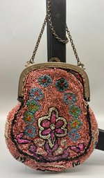 Antique Micro-beaded Evening Bag With Intricate Floral Desige.
