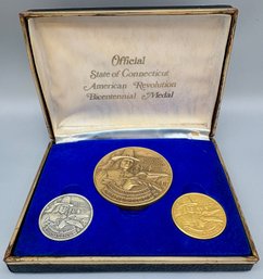 Official Official State Of Connecticut American Revolution Bicentennial Medals Set . One Silver Medal. #234