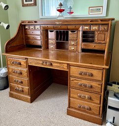 Oak Roll Top Desk .