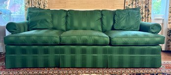 Three Cushions Classic Green Silk Upholstered Skirted Sofa Made By Shoutwood.