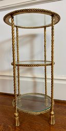Vintage Hollywood Regency Gilt  Metal And Glass, Three Tier Side Table .