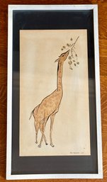 Framed Vintage Giraffe Watercolor Signed  Tony Bonadies '59'