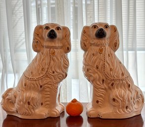 Pair Vintage Or Antique Large Porcelain Staffordshire Dogs .  15.5' Tall