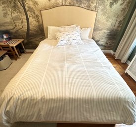 Queen Bed With Storage Drawers, Upholstered With Nailhead Accents With Bedding (Mattress Optional)