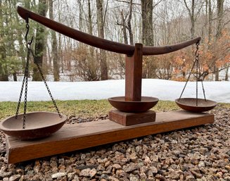 Vintage And Higley Decorative Large Primitive Style  Wooden Balance Scale.