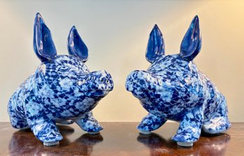 Pair Vintage Victoria Ware Ironstone Pigs Figurines.
