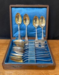 Collection Of 16 Antique Teaspoons With Box - Coin / Sterling Silver - Hallmark Victorian English & More