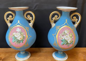Pair Of Vintage French Style CELESTE Hand Painted Vases