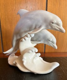 Vintage German ? Porcelain Statue Of Two Dolphins.
