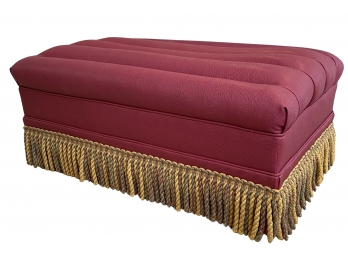 Wonderful Shagreen Red Fringed Ottoman, Gold And Celadon Bullion Fringe
