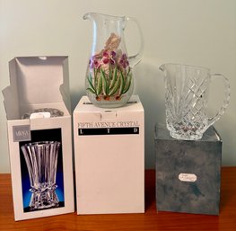 Trio Crystal Items. Two Pitchers And A Vase. Durand, Fifth Avenue Crystal And Mikasa.