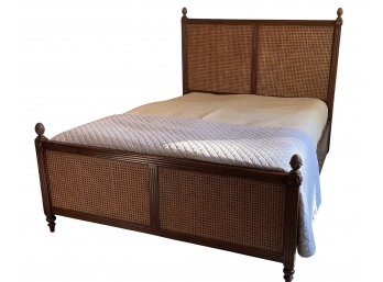 A Beautiful Carved British Campaign Cane Bed Frame - Queen Size