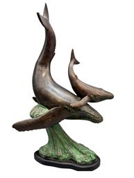 SF Bay Trading Humpback Whale And Calf Bronze Statue.