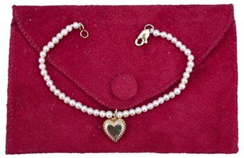 Child's Genuine Pearl And 14K Heart Charm Bracelet