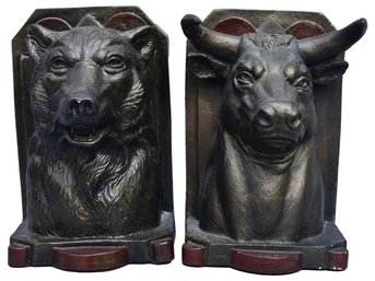 Bull & Bear Bookends Signed And Dated 1994