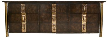Bernhard Rohne For Mastercraft Mid-century Burlwood And Brass Lowboy Dresser