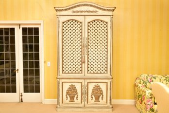 Lighted Cabinet With Drop Down Bar And Lattice Front