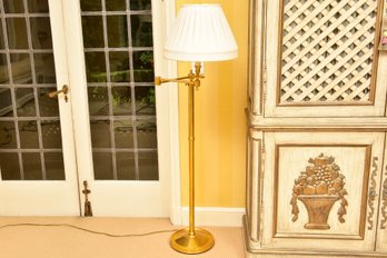 Brass Floor Lamp With Adjustable Arm And Pleated Shade
