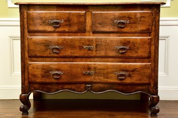 Antique Serpentine Front Four Drawer Chest With Iron Handles
