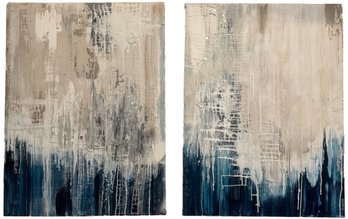 Pair Of Signed Jenn Lewis Acrylic And Polymer Abstract Paintings On Stretched Wrapped Canvas (RETAIL $3,600)