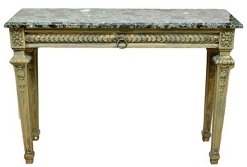 Late 19th Century Louis XVI Style Marble Top Console Table With Carved Wood Base