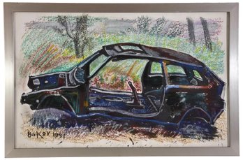 Signed Konstantin Bokov (Ukranian-American, B. 1940) Painting Of A Junk Car Dated 1991