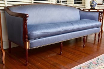 Hickory Chair Federal Style Upholstered Mahogany Framed Camelback Sofa With Nailhead Trim