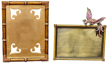 Jay Strongwater Bamboo Design And Swarovski Bejeweled Hummingbird Photo Frames