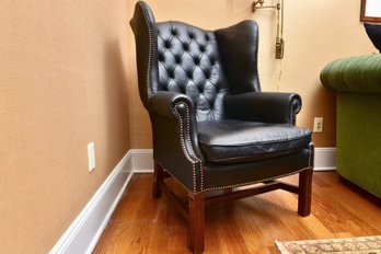 Classic Tufted Leather Wingback Armchair With Nailhead Trim