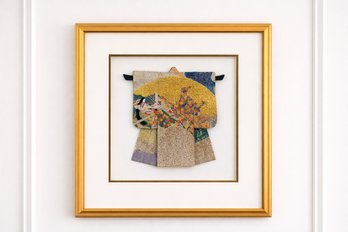 Framed Japanese Kimono Textile Art By Rosella Harrison Peck - Westport