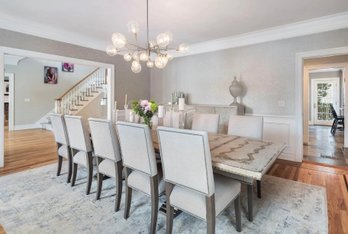 Set Of 10 - Arhaus Torino Dining Chairs Custom Upholstered In Pale Grey - Purchase Price: $17,100