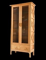 Danish Rattan Cabinet With Smoked Glass