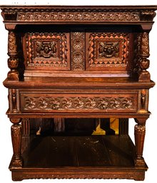 Fabulous French Henri II Style Carved Oak Sideboard, Late 1800's