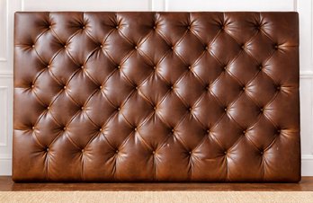 Tufted Leather Headboard, Warm Brown With Button Detail, Queen Size - Norwalk