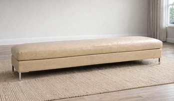 (1 Of 2) Custom 82' Leather Bench With Chrome Feet - Norwalk