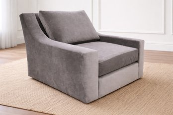 (1 Of 2) Restoration Hardware Oversized Maxwell Swivel Wide Track Arm Chair Gray Velvet Upholstery - Norwalk