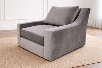 (2 Of 2) Restoration Hardware Oversized Maxwell Swivel Wide Track Arm Chair Gray Velvet Upholstery - Norwalk