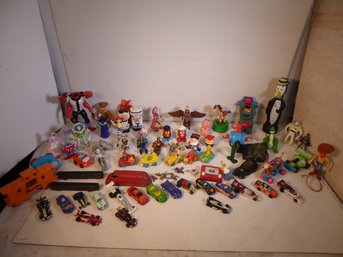 LARGE LOT OF MISC. ACTION FIGURE AND TOY CARS.
