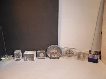 GLASS INKWELLS AND PAPER WIEGHTS