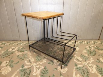 MCM Modern Black Iron And Wood End Table/magazine Rack