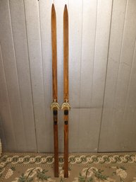 Pair Of Antique Wooden Skis Made In Norway
