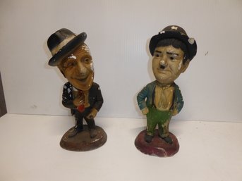 2 Vintage 17-inch Tall Esco Chalkware Statues Of Jimmy Durante And Oliver Hardy