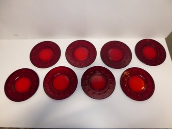 Lot Of 8 Ruby Red Viking Glass Georgian Salad Plates