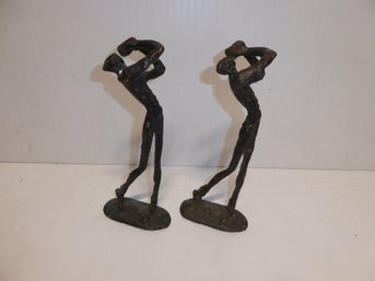Pair Of Bronze Golfer Sculptures