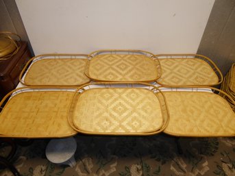 Lot Of 6 Vintage MCM Bamboo Wood Serving Trays